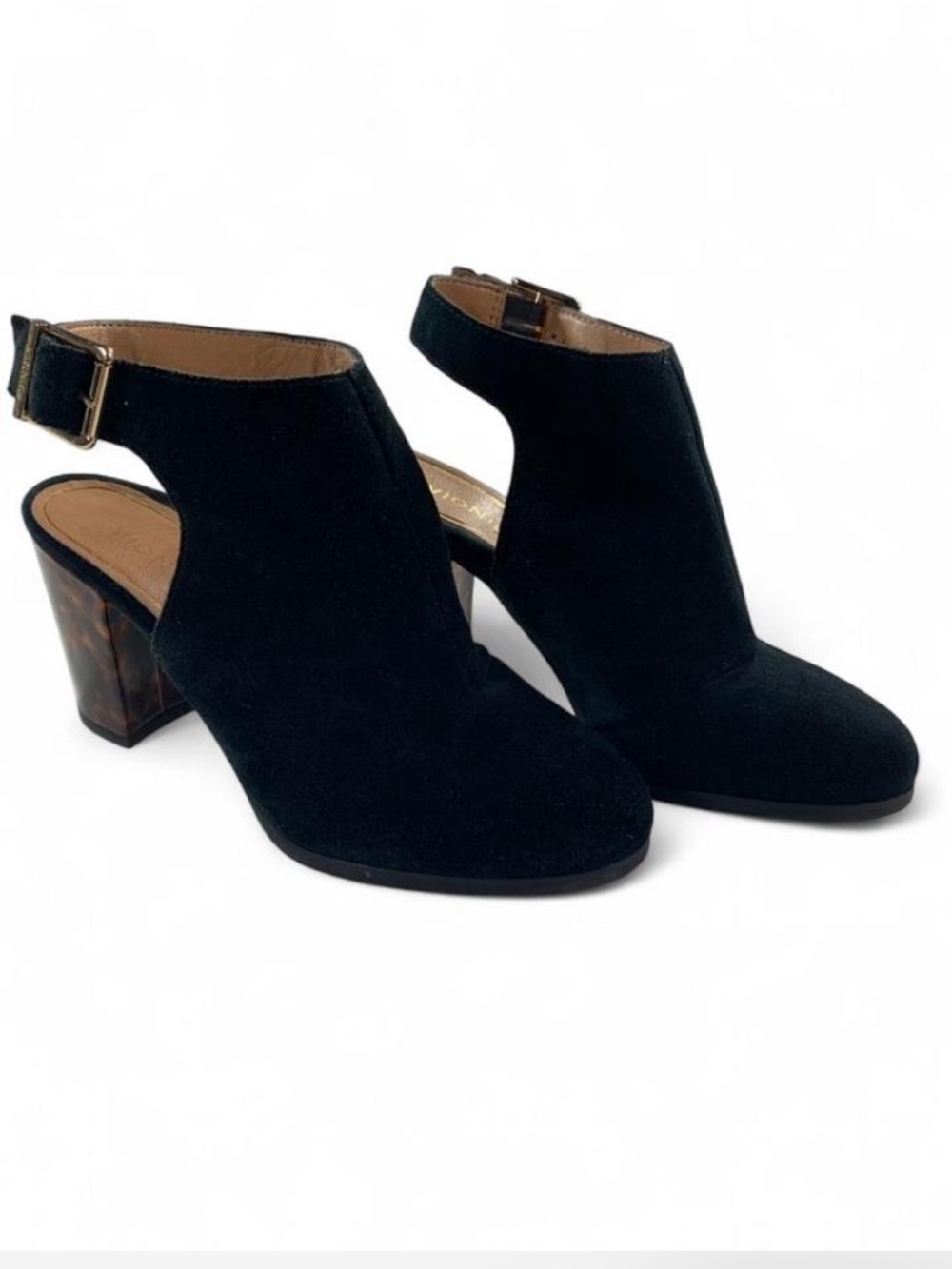 Vionic Lacey Tortoise Black Suede Heels Ankle Strap Size 8 - Picture 2 of 7